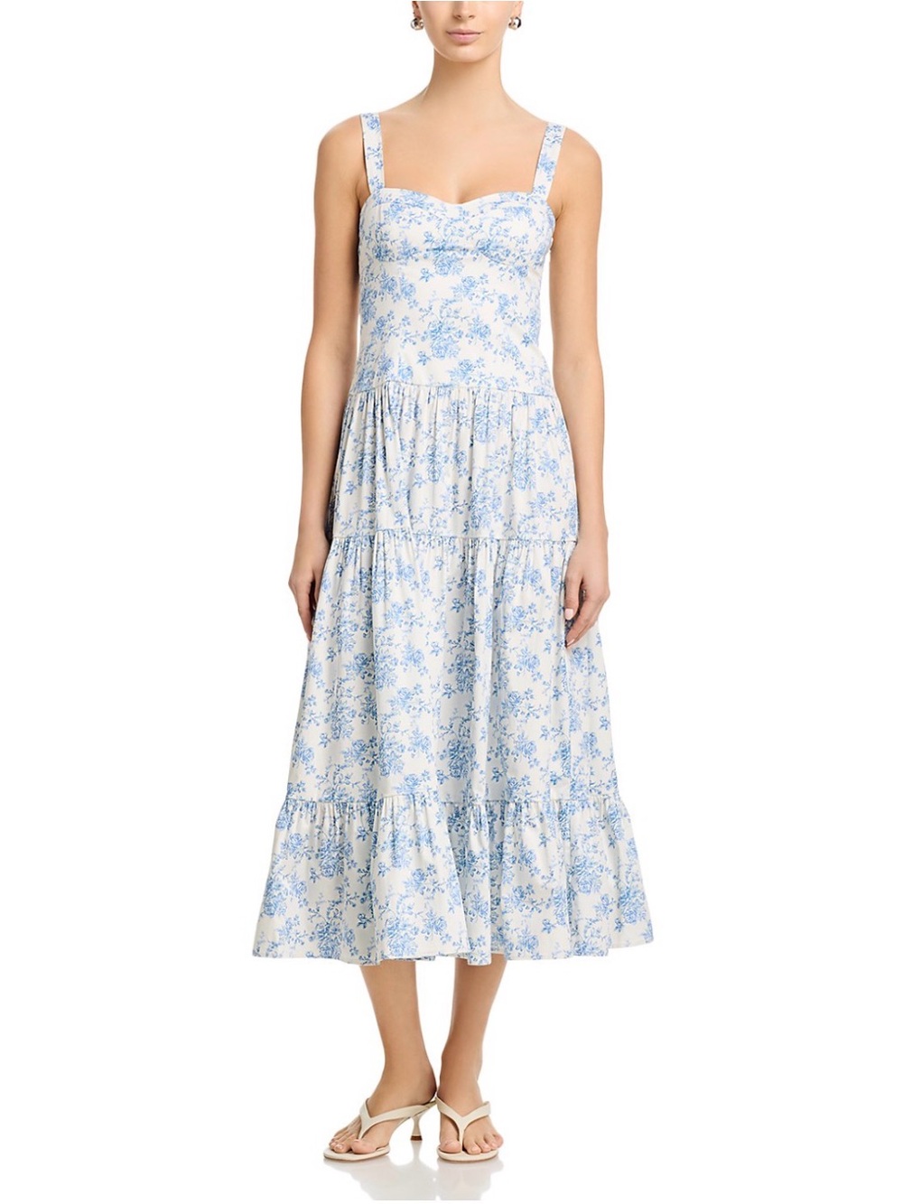 WAYF Melinda Blue Floral Toile Tiered Midi Dress